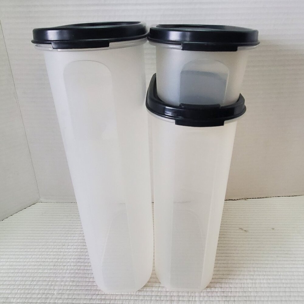 3 Tupperware Modular Mates Containers Stackable Pour Lids Black 2.9L 2.3L 500ml